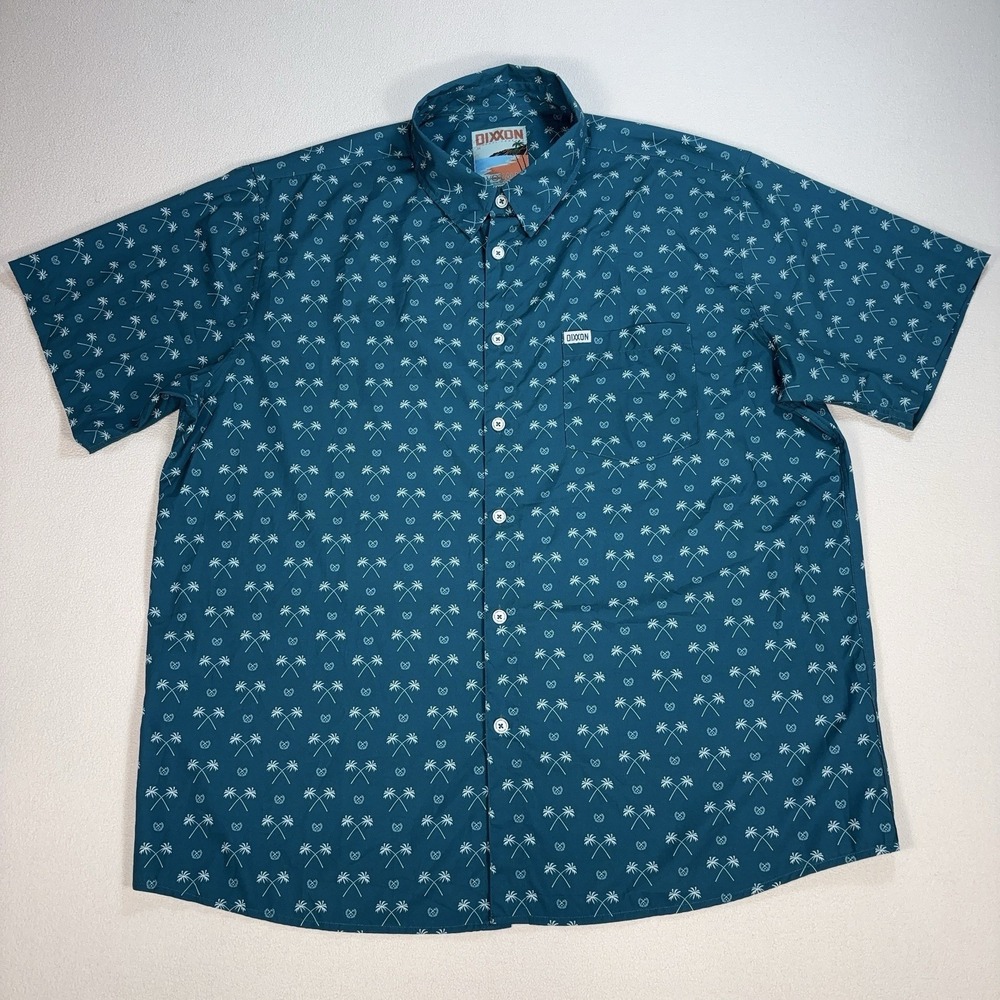 Dixxon Two Palms Party Shirt Men's 3XL Teal Pocket Stretch Golf Button Down